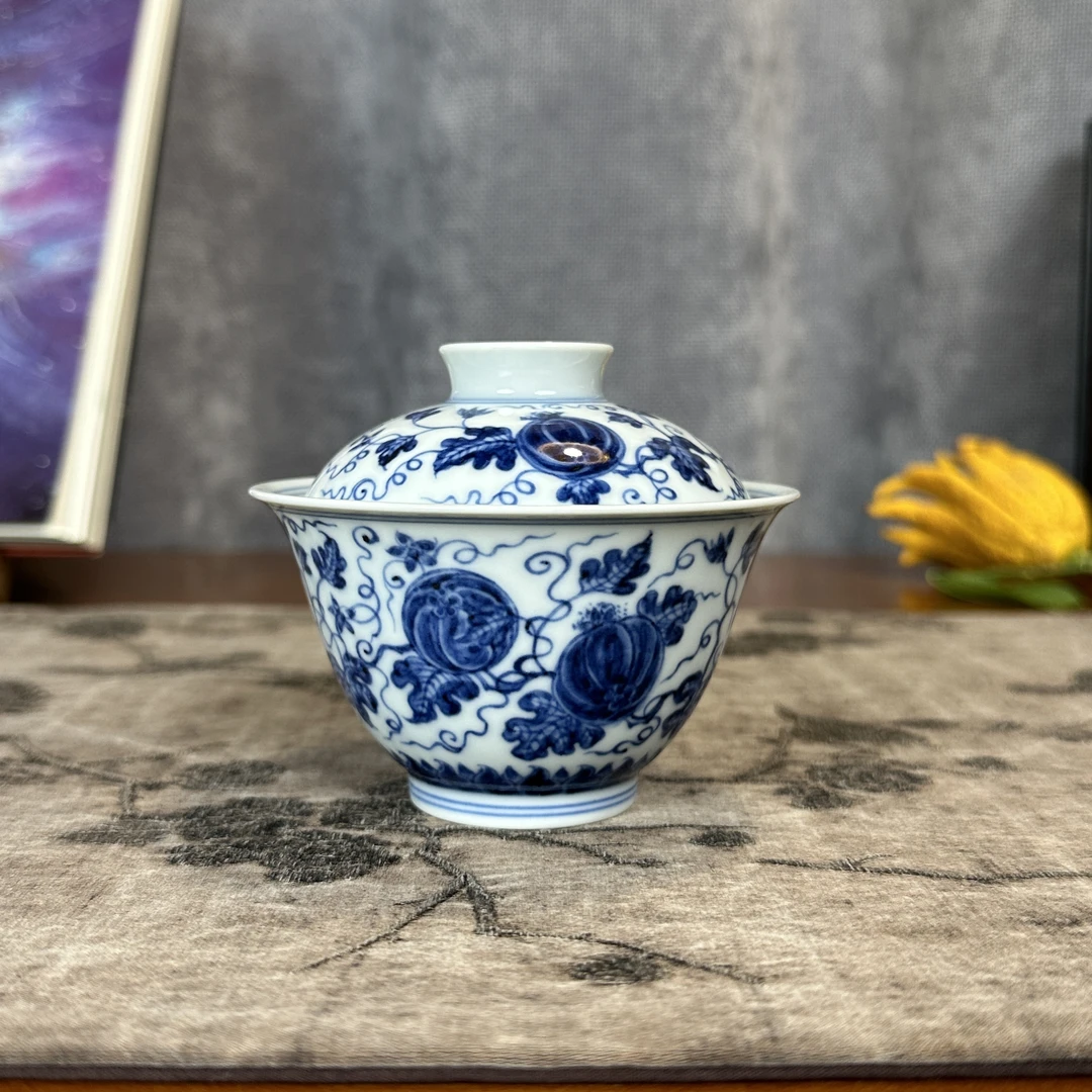 元煦和晓 青花西瓜二才盖碗