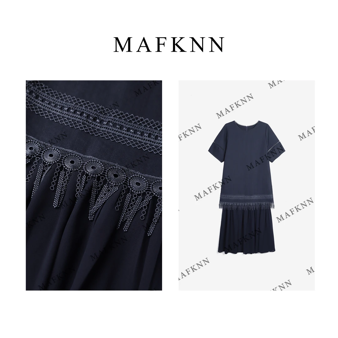 MAFKNN/玛肯时尚休闲简约纯色百搭圆领夏季连衣裙MK12602