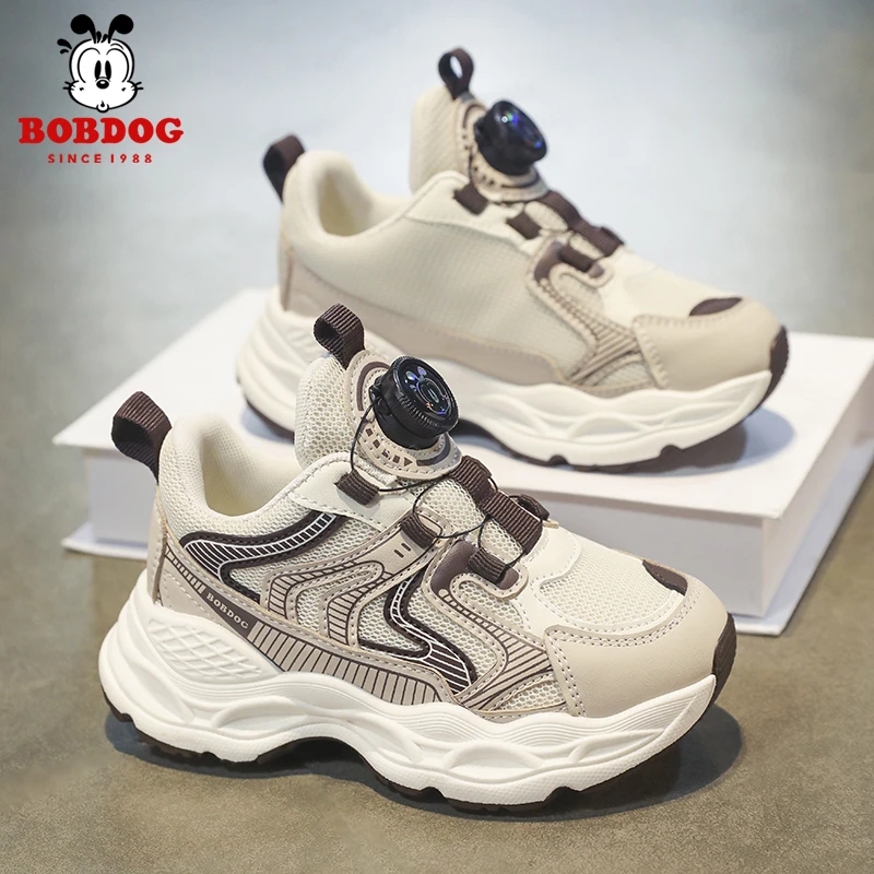 Bobdog/巴布豆春季开学季运动鞋休闲透气减震旋转纽扣男女童童鞋