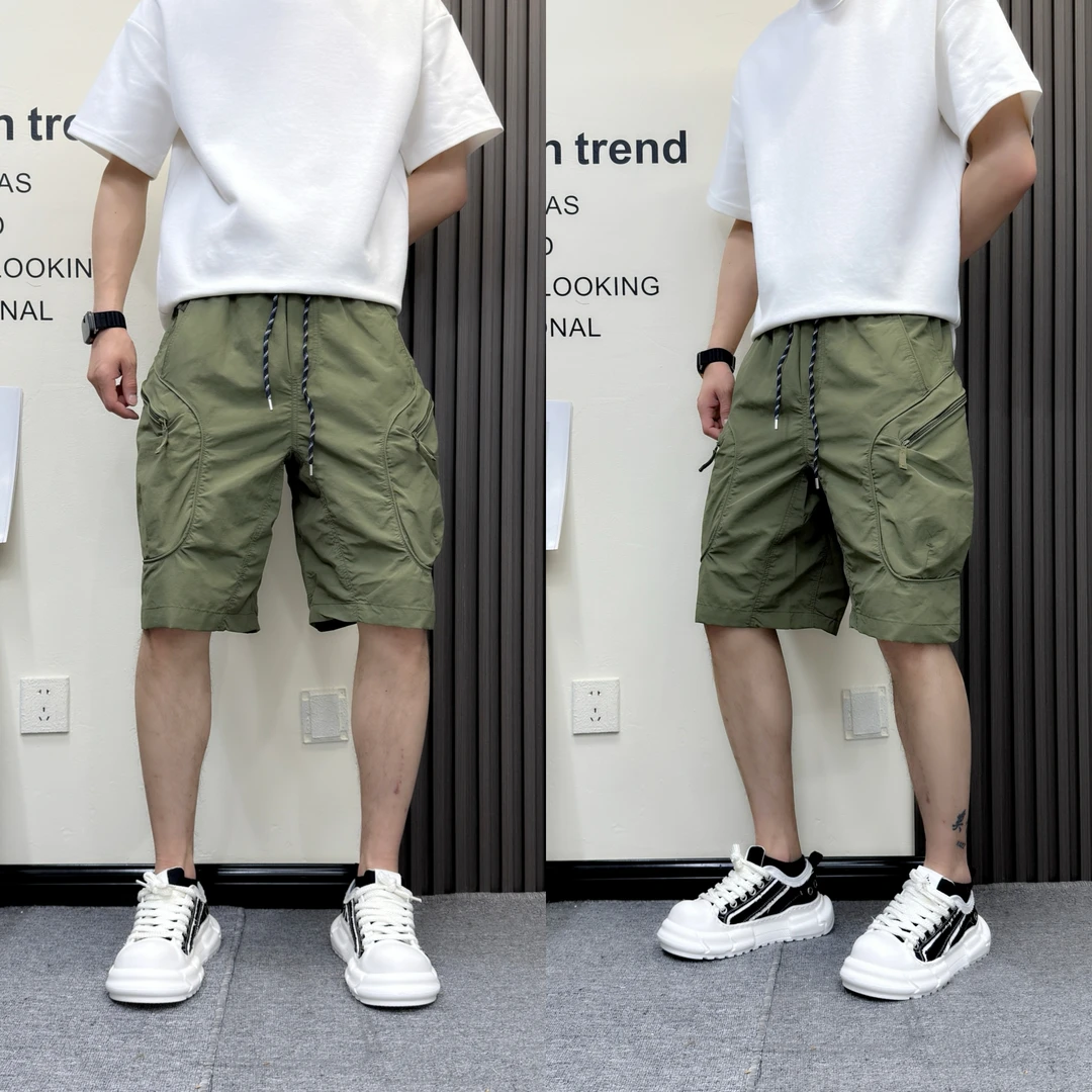 2025夏季工装拉链口袋短裤复古宽松速干凉感中裤男户外运动五分裤