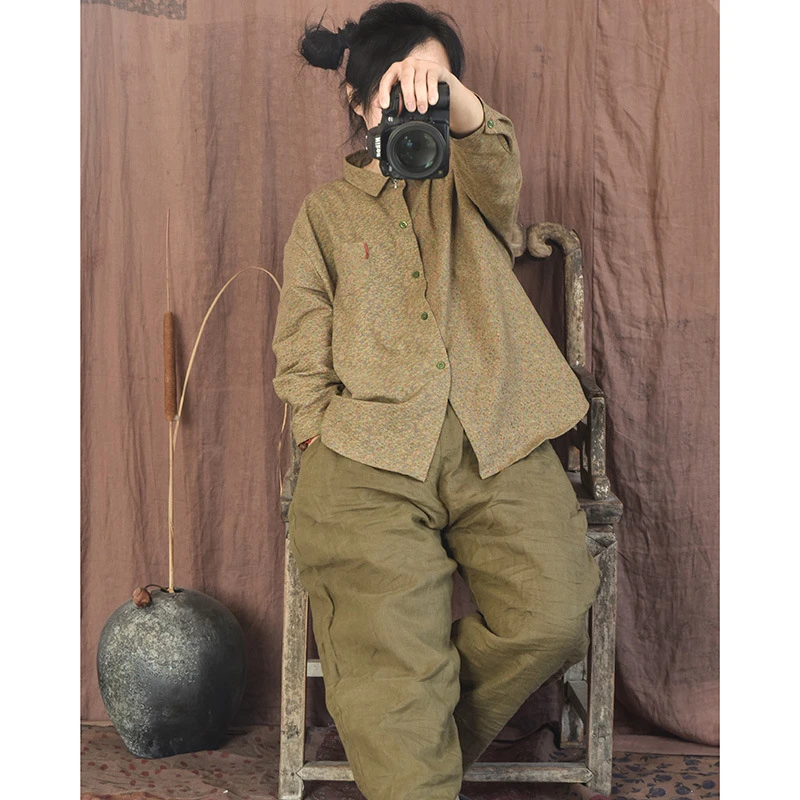 复古原创全棉印花长袖女式衬衫 文艺休闲小碎花上衣小衫清新小衫