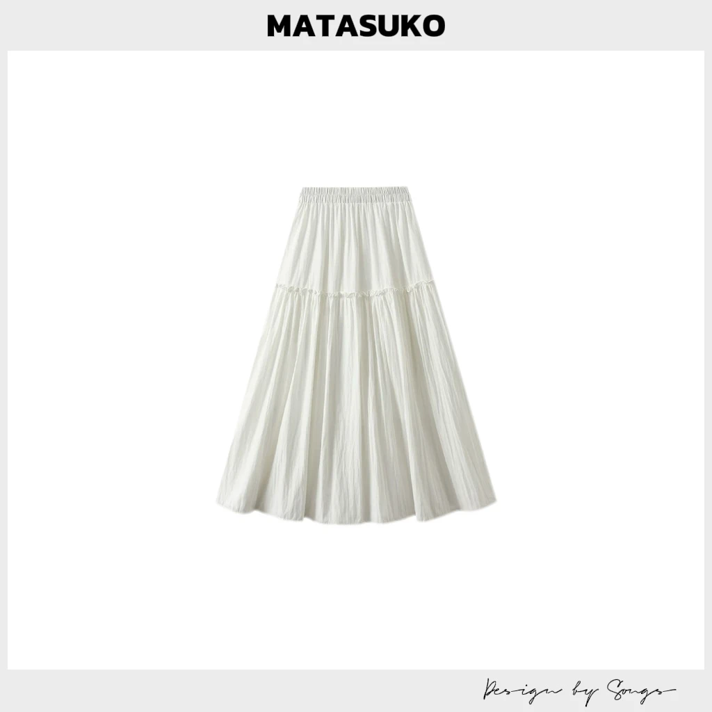 Matasuko 磨砂细纹 拉花拼接 法式A字裙长裙