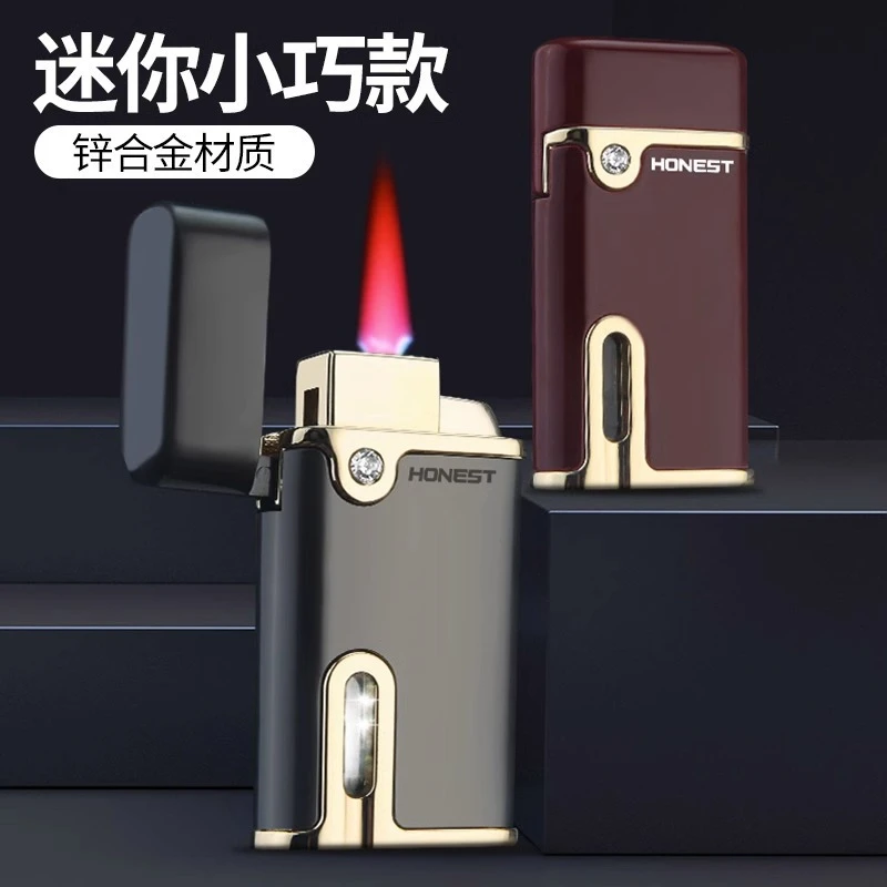 百诚防风直冲充气金属红色火焰带灯送男友礼品烟具