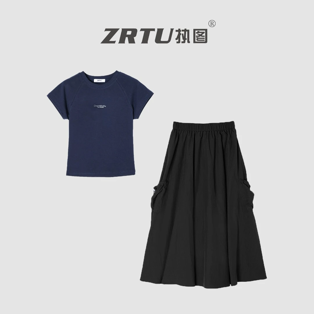 ZRTU/执图插肩袖短袖+A字裙松紧腰半身裙