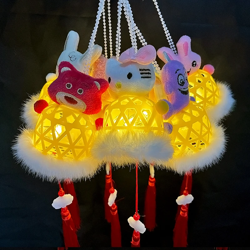 中秋节灯笼卡通发光手提毛绒公仔小灯笼夜市地摊玩具礼品兔子花灯