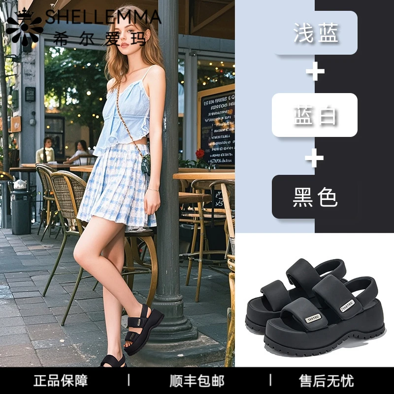 希尔爱玛2025新款吸膜底凉鞋女外穿厚底魔术贴罗马风沙滩休闲凉鞋