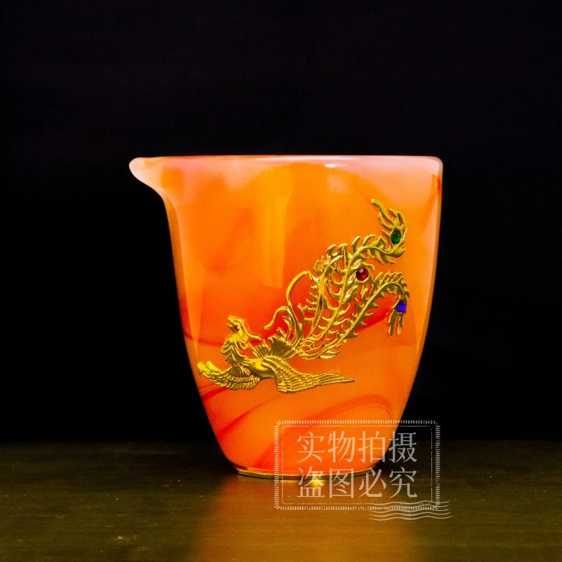 正品《龙凤呈祥》玛瑙红琉璃玉瓷公道杯/容量220毫升/原正品装