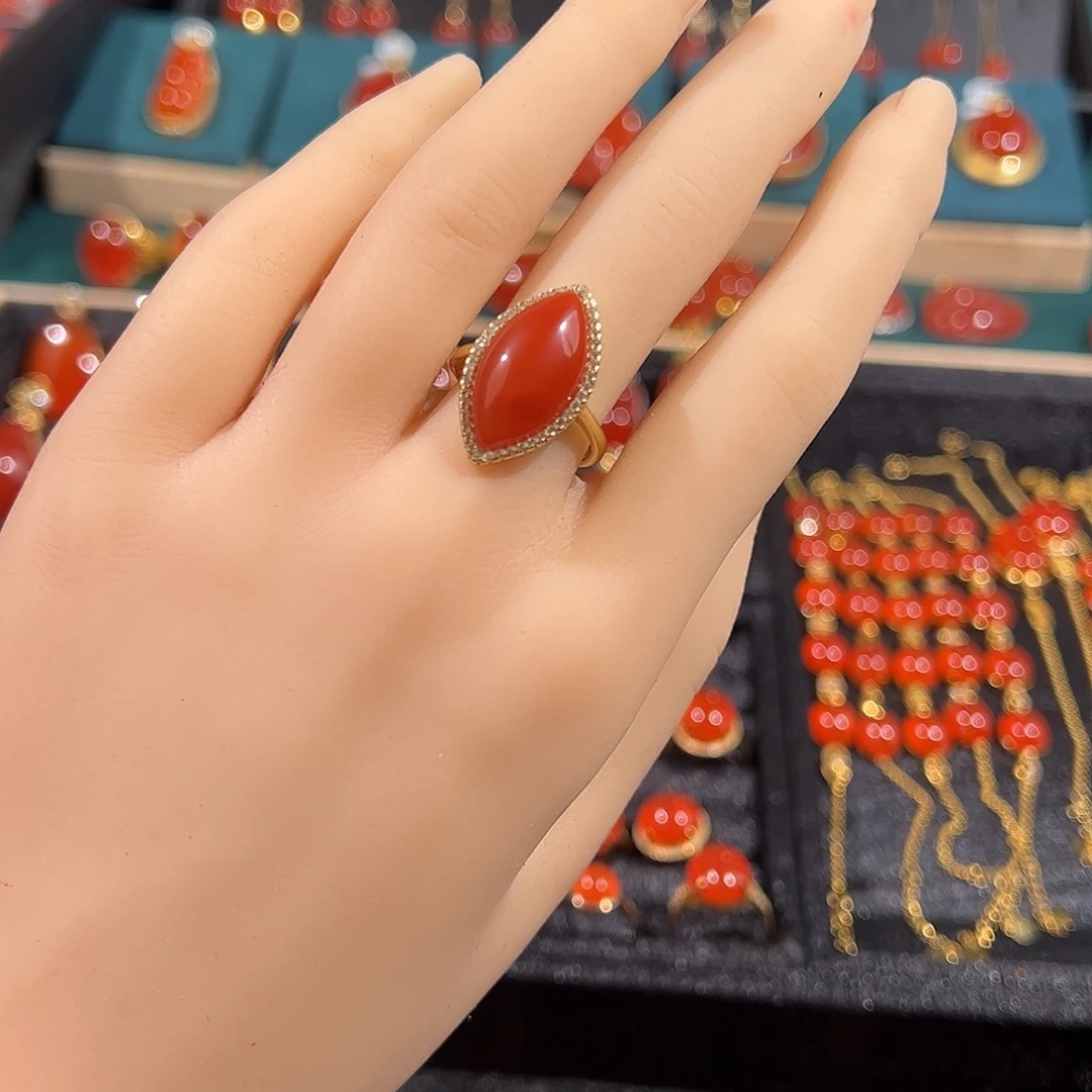 南红玛瑙银S925镶嵌戒指