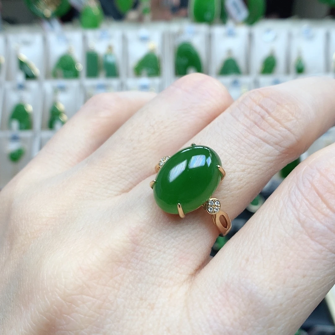 和田玉（碧玉）18K金镶嵌戒指14