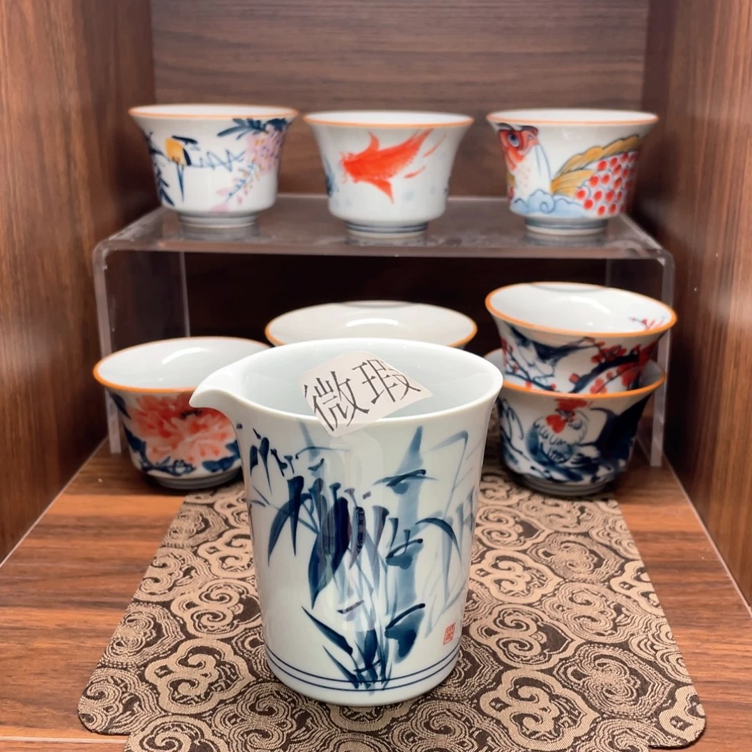 釉下手绘茶具微瑕