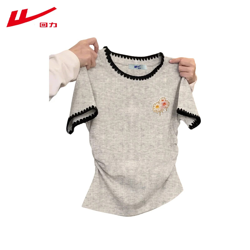 回力夏季夏装女修身短款辣妹多巴胺美式潮牌冷淡系棉短袖T恤衫