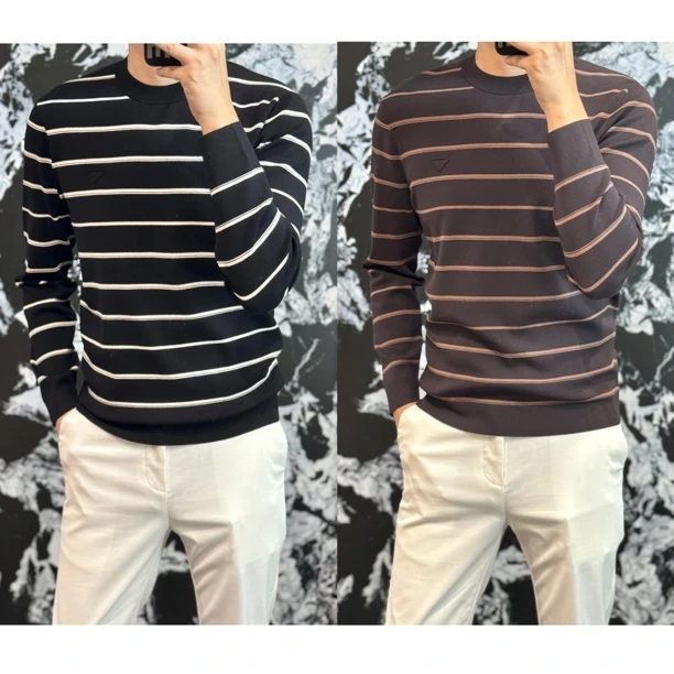 小雨男装｜高奢极简·横纹设计感舒适无痕针织衫H210