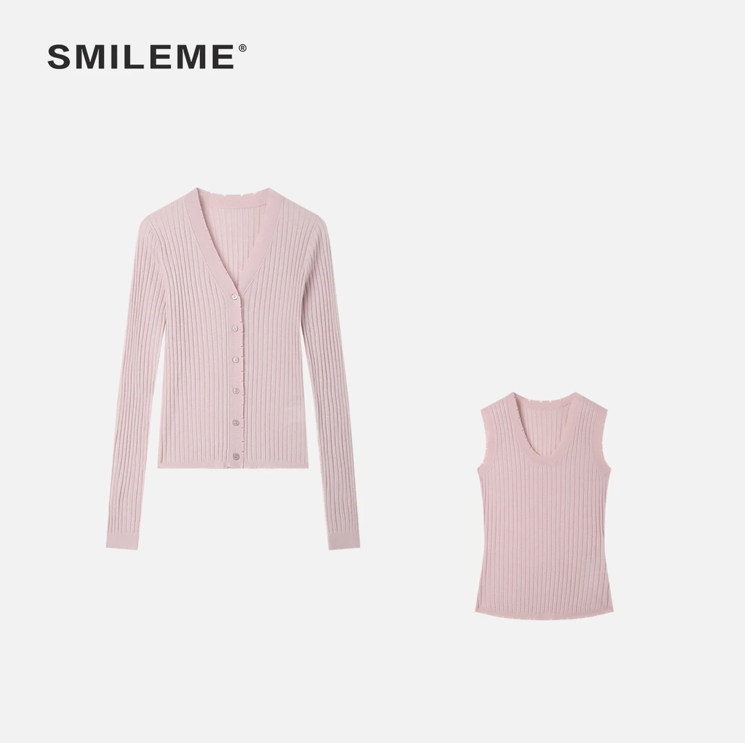 2-SMILEME【驯鹿漫步】秋季款羊毛混纺针织衫背心两件套MF02125409