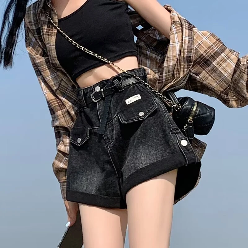 欧货大码复古牛仔裤女夏季2025新款时尚显瘦女高腰a字百搭短裤潮