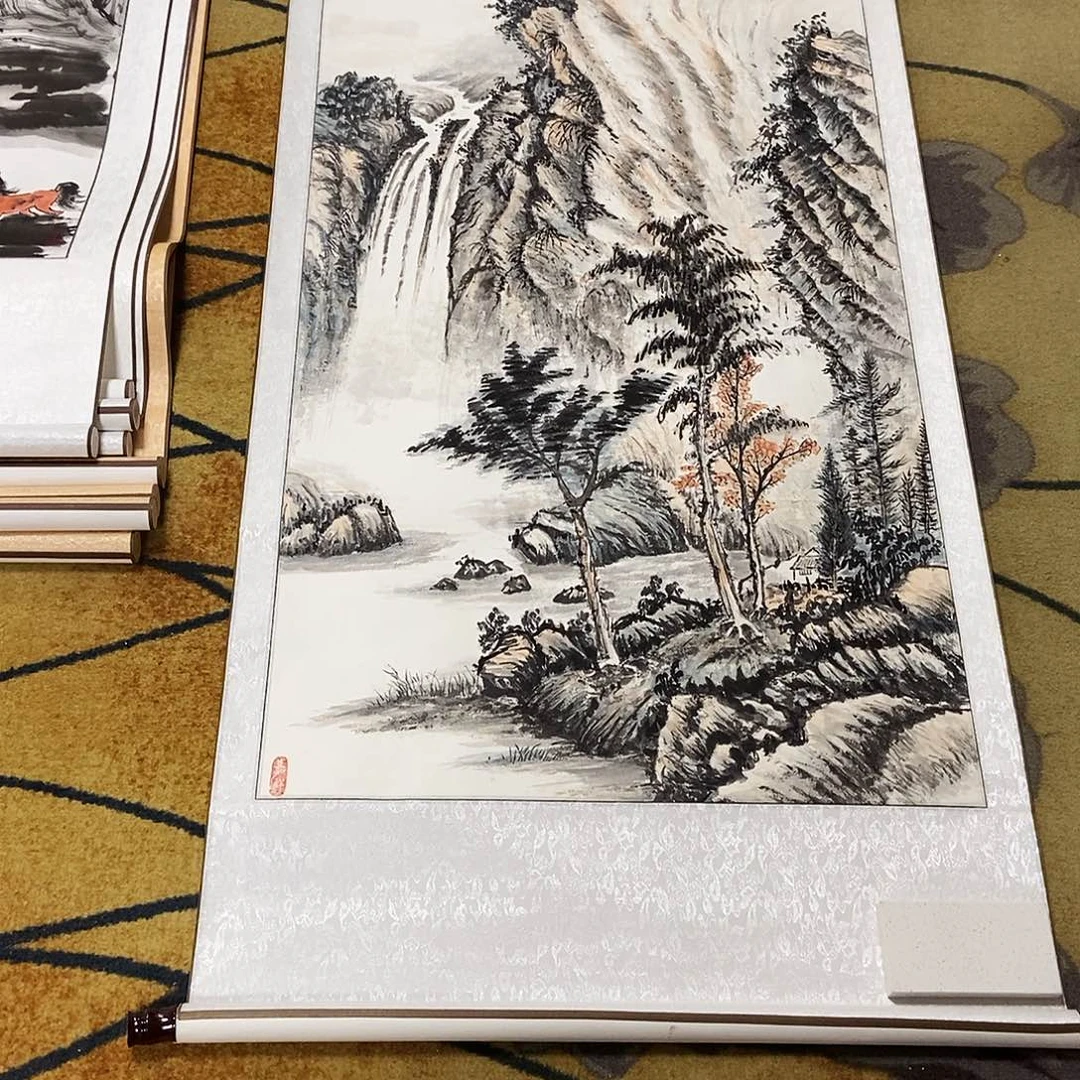 国画祁*雪任建芳手绘山水四尺高