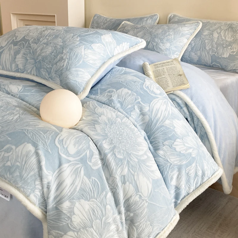 冬季加厚保暖牛奶绒四件套5D立体雕花双面绒冬季床品防寒防静电