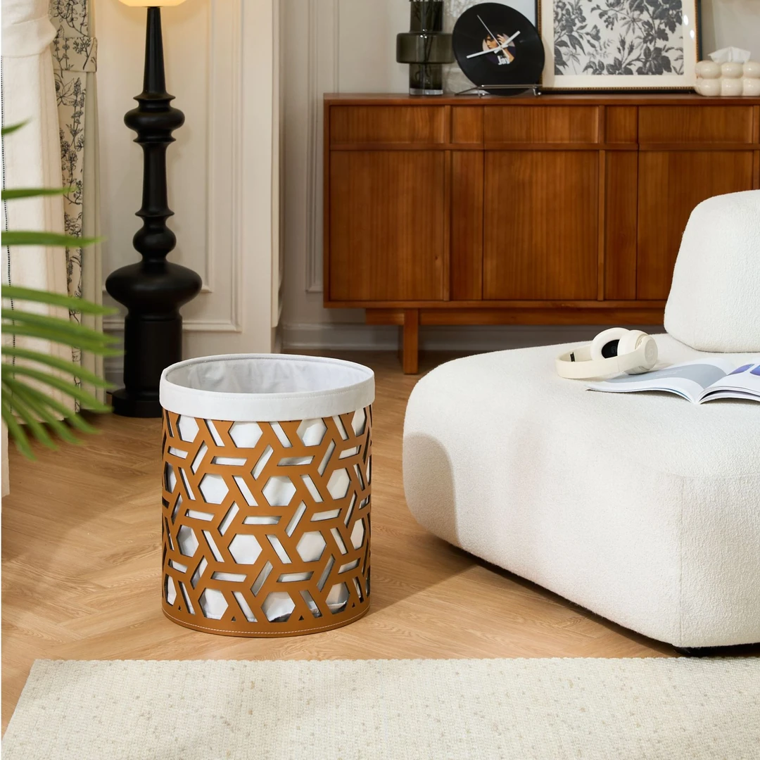 意式极简家用创意设计师马鞍皮镂空百变收纳桶换鞋凳梳妆凳茶台凳