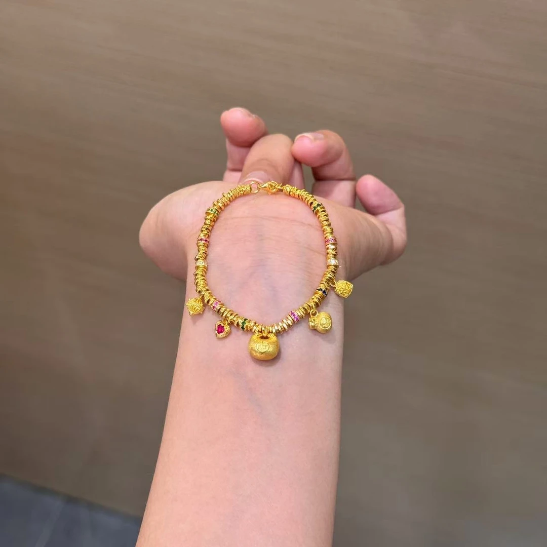 【菠萝珠宝】足金999  卡3满圈时尚跑环小胖福手链  金重：21.36克