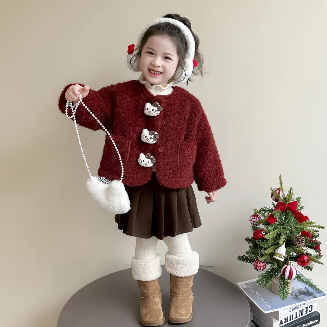 女童猫咪加绒外套秋冬2025新款儿童洋气加厚短款韩范宝宝保暖上衣