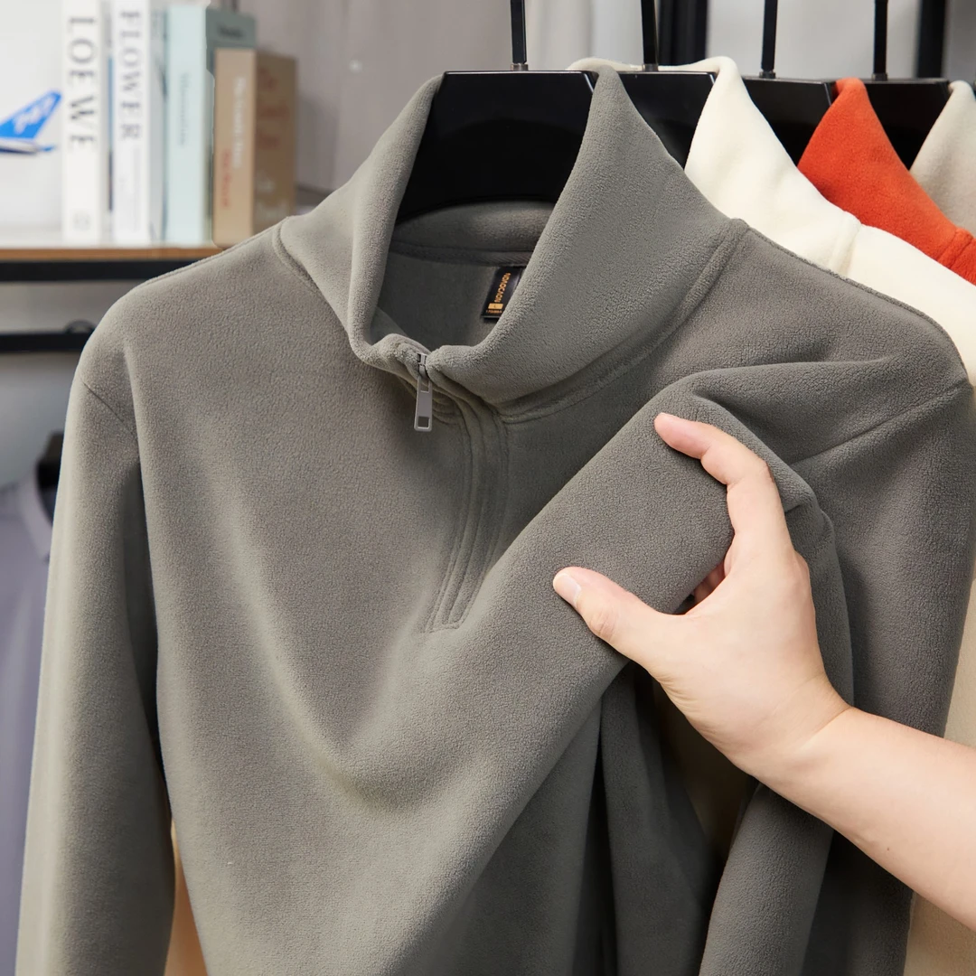 重磅卫衣男士秋冬颗粒绒加绒加厚保暖长袖内搭半拉链立领上衣男装