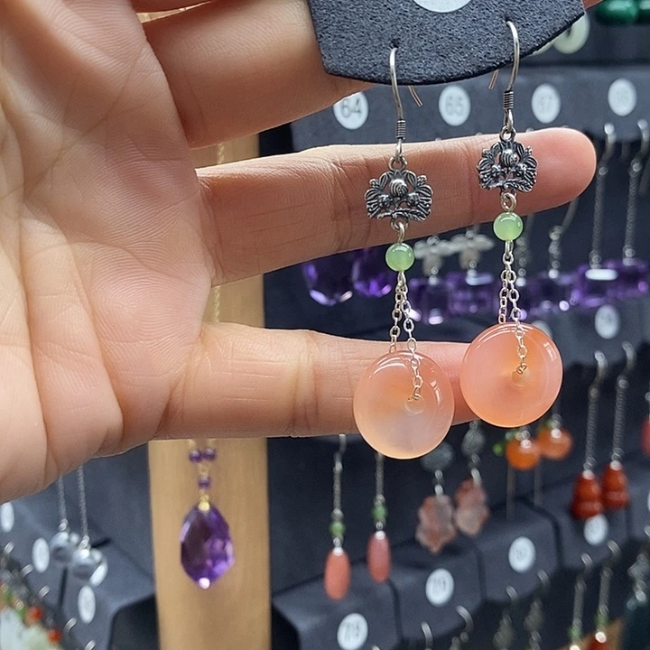 玛瑙/玉髓耳坠银S925镶嵌O****汁