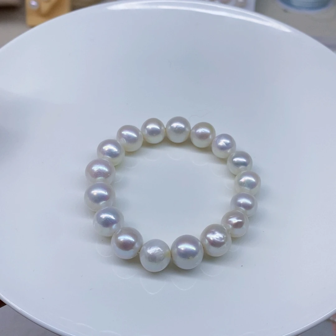 铁合金花岗石白珍珠手链11-12m