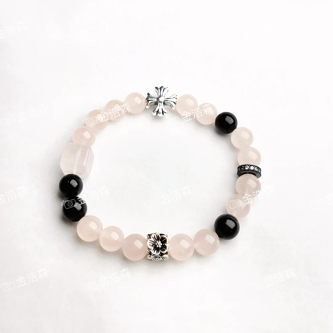 天然水晶粉水晶✖️黑曜石  设计款手链  礼盒装