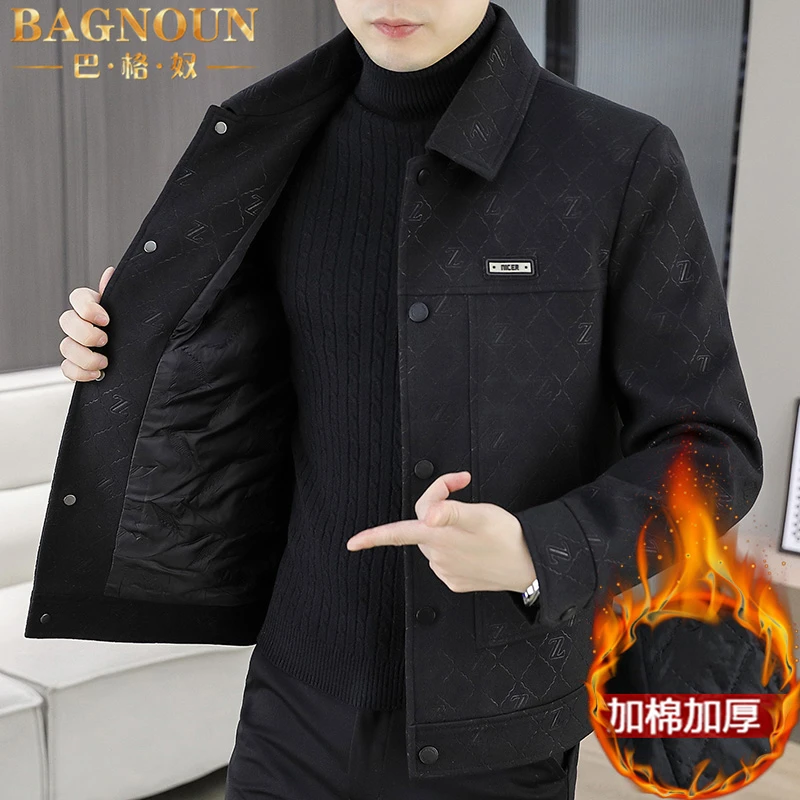 巴格奴夹克男士秋冬季新款时尚高端休闲韩版保暖加棉加厚毛呢外套
