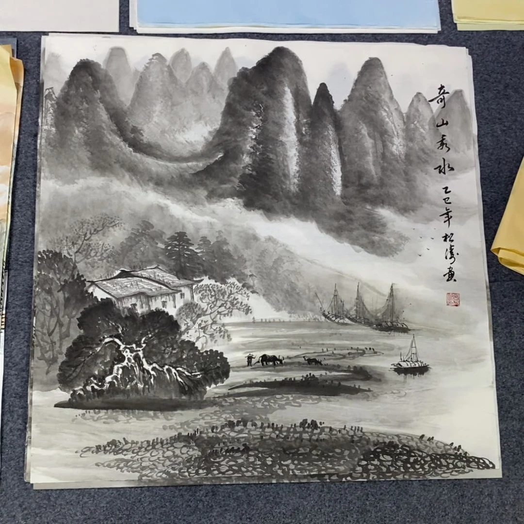 国画尺寸68✖️68斗方山水纯手绘画