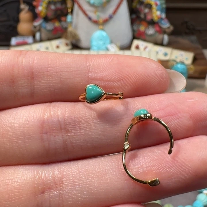 绿松石银S925镶嵌耳钉