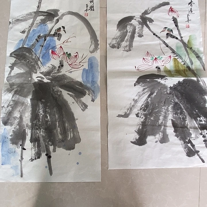 国画两张四尺四开手绘花鸟