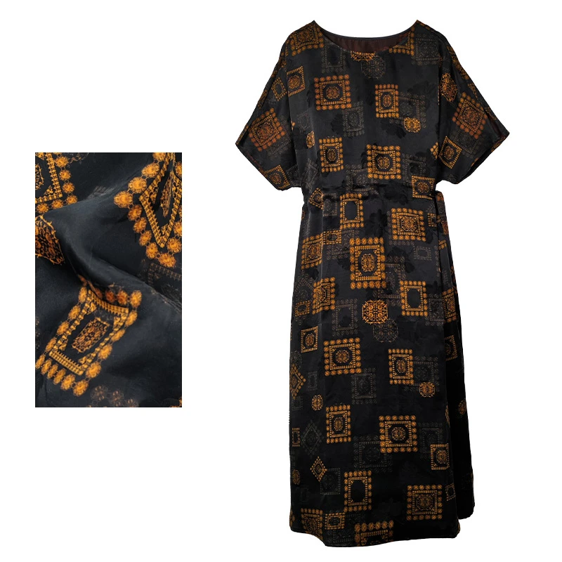 香云纱花萝气质高奢新中式收腰连衣裙Q50860