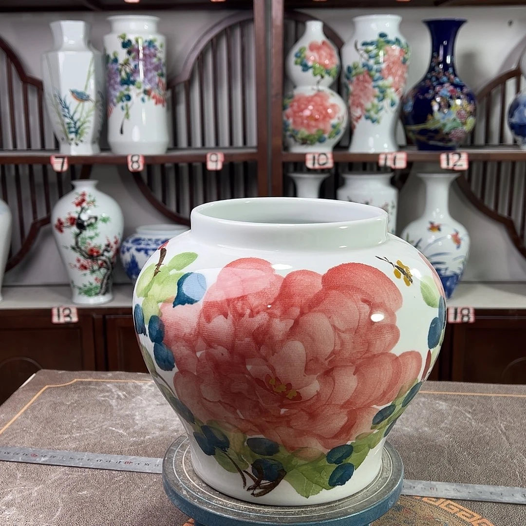 摆件陶景德镇陶瓷大口红牡花