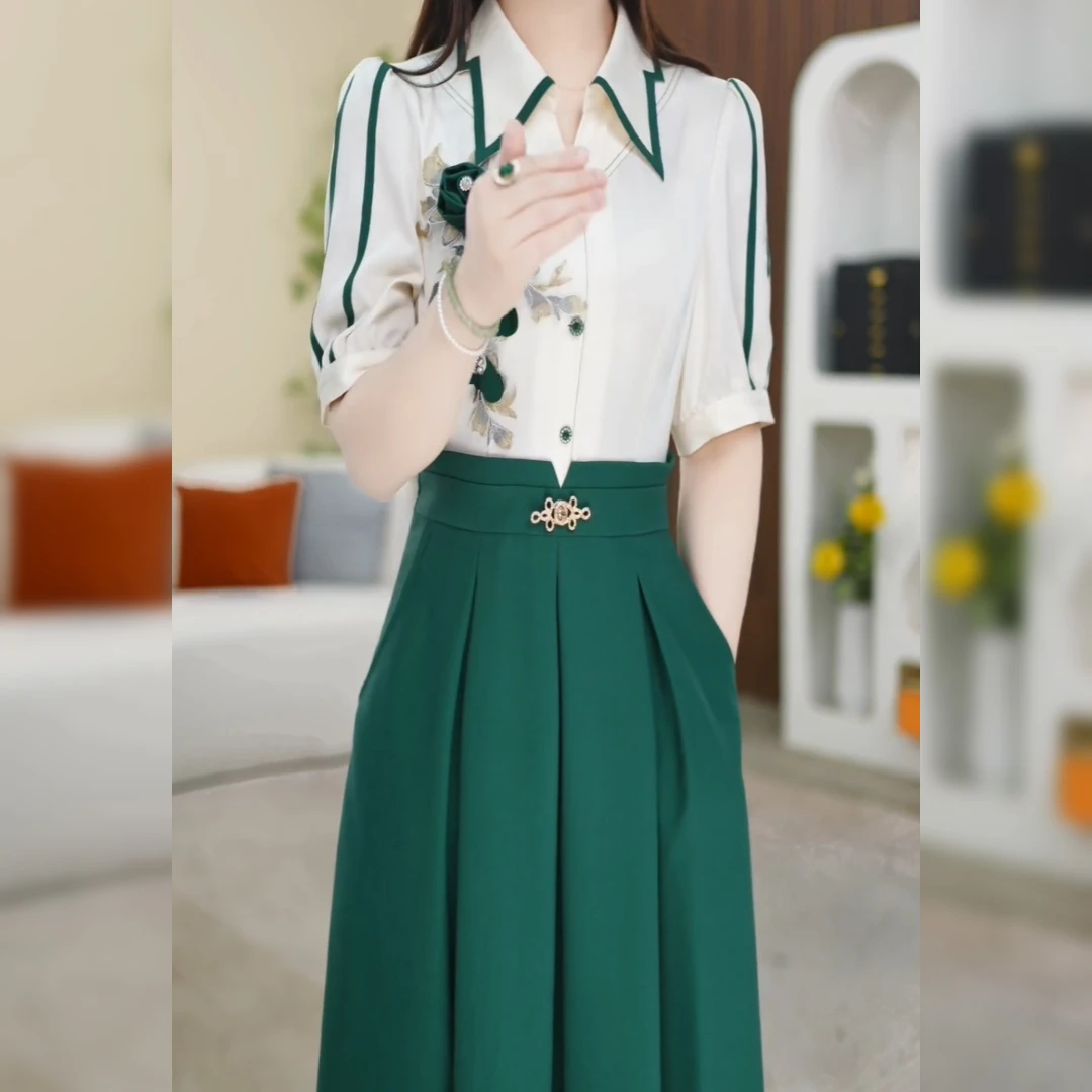 高级感假两件翻领气质收腰连衣裙夏季新款时尚简约中长款裙子