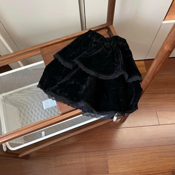 【编号R886】N2409-01-儿童蕾丝花边半裙B黑色-NL