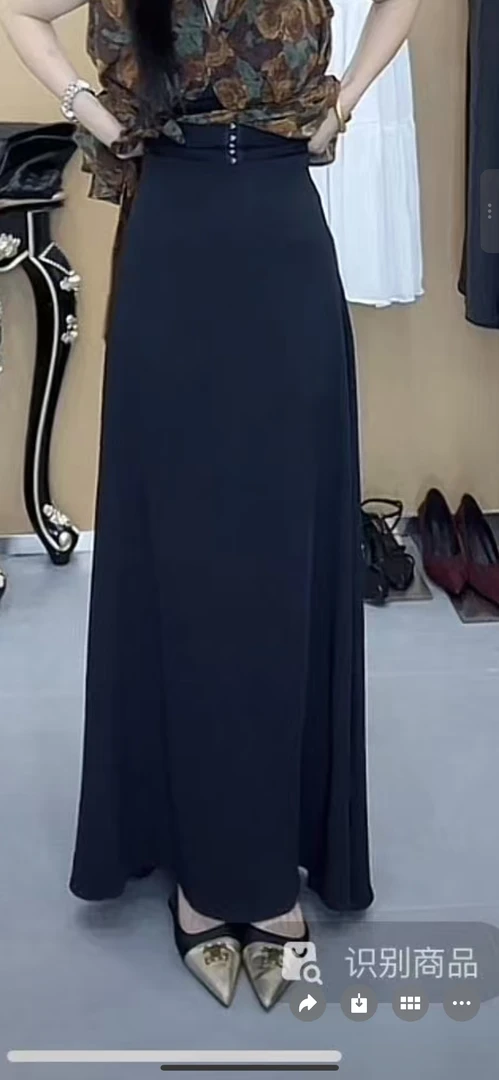 决绝子黑色高腰质感垂坠质感极地半身裙