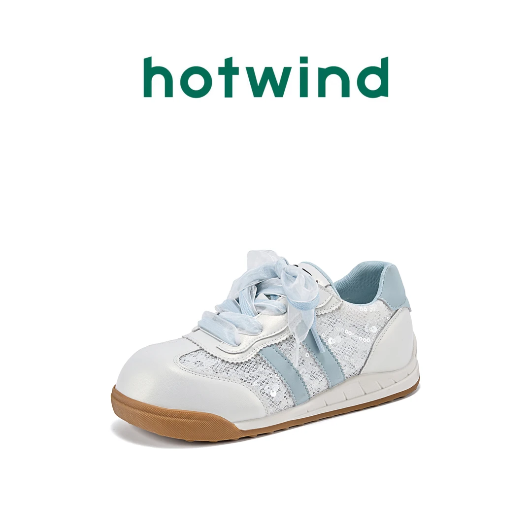 Hotwind/热风德训鞋女2025年夏季新款蕾丝镂空透气简约软底休闲
