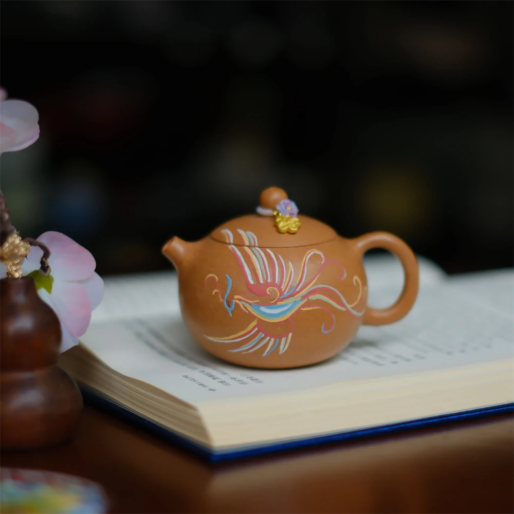 大碗茶器【只凤孤凰】黄段泥·龙蛋西施·140cc·内推球孔手绘紫砂壶