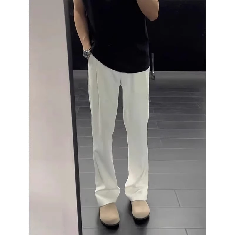 白色潮垂感时尚西装裤微喇裤修身春季免烫夏季休闲裤阔腿裤裤子