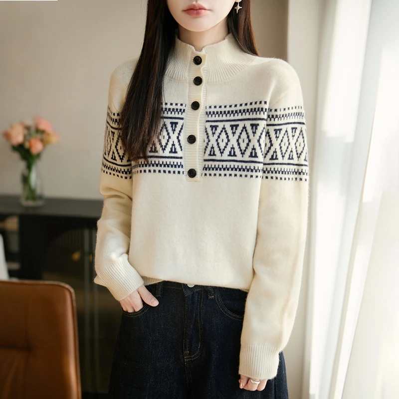 动感哥弟正品新款提花套头针织衫2025冬季时尚洋气百搭长袖上衣女