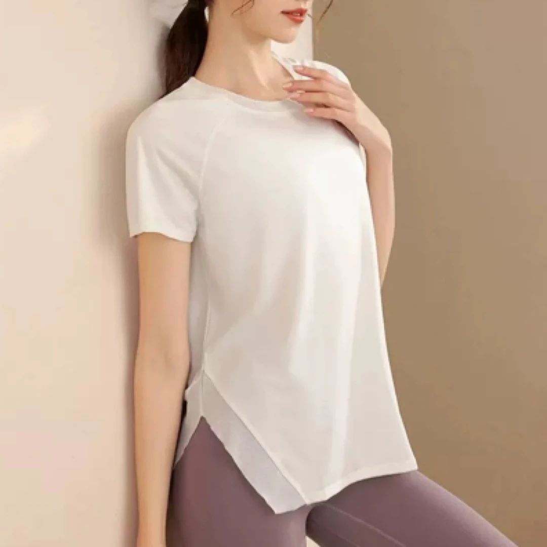 宽松女款夏季瑜伽运动短袖上衣速干透气