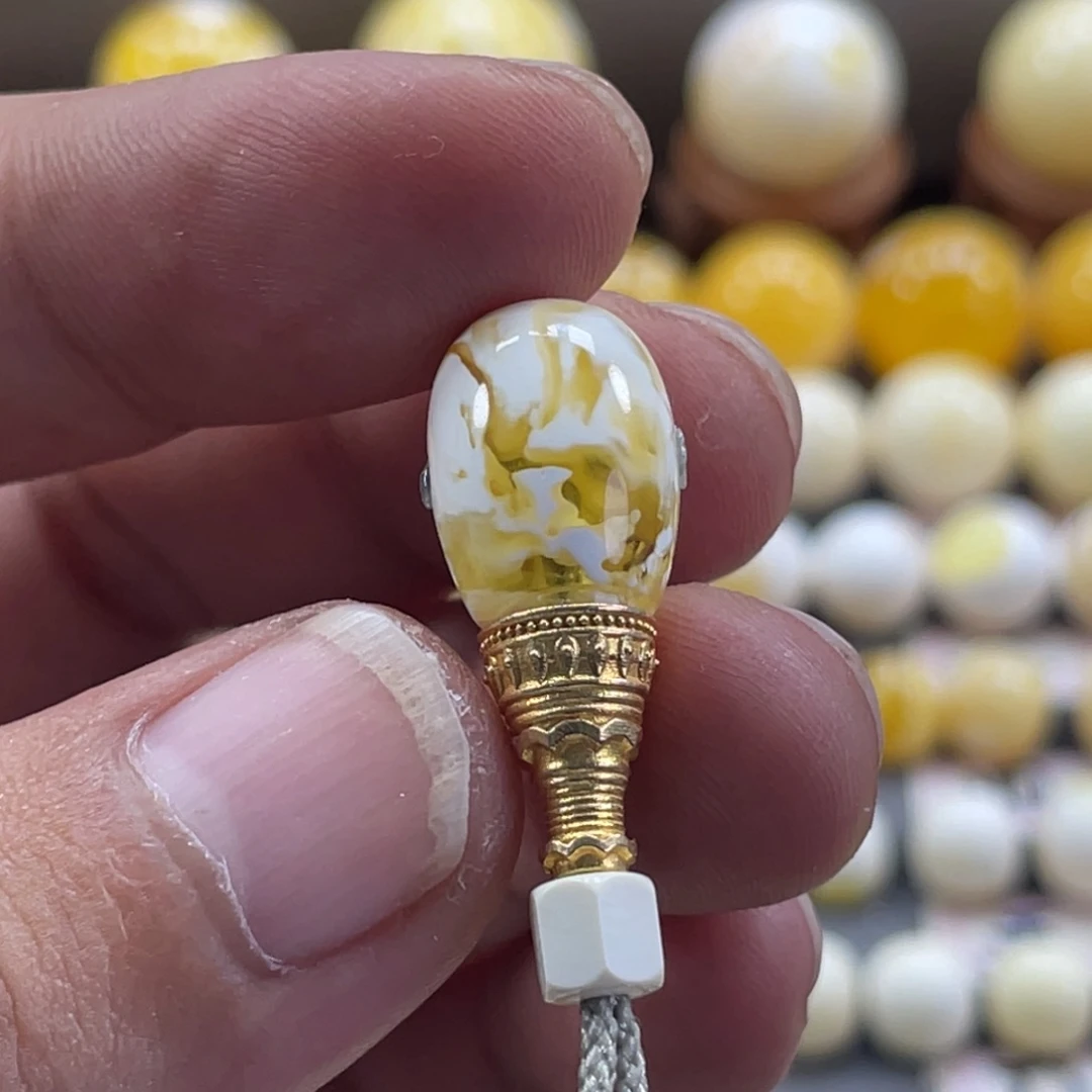 天***ㅤ裸石蜜蜡未镶嵌金漆白分体三通