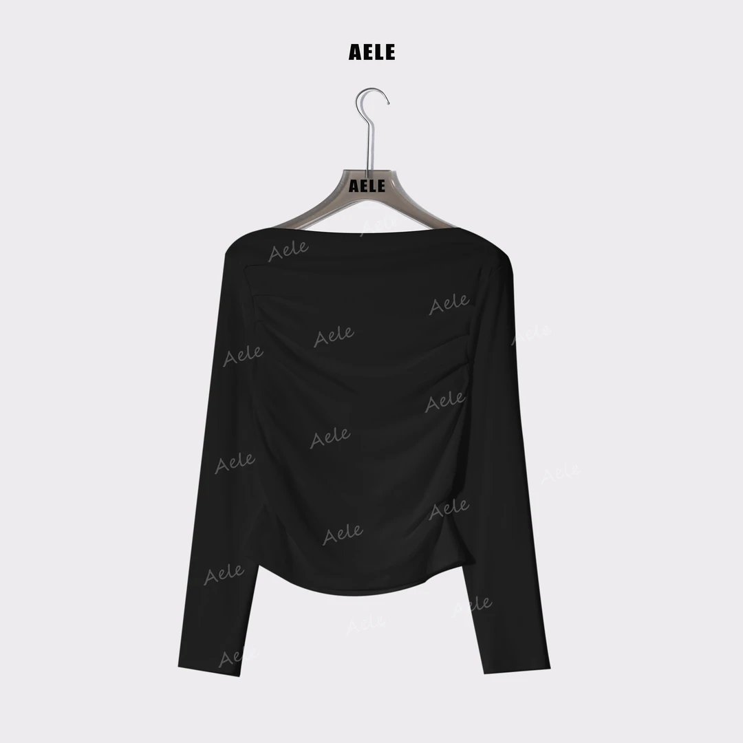 AELE修身显瘦一字领长袖T恤 短款净版内搭上衣T853 2263 AD