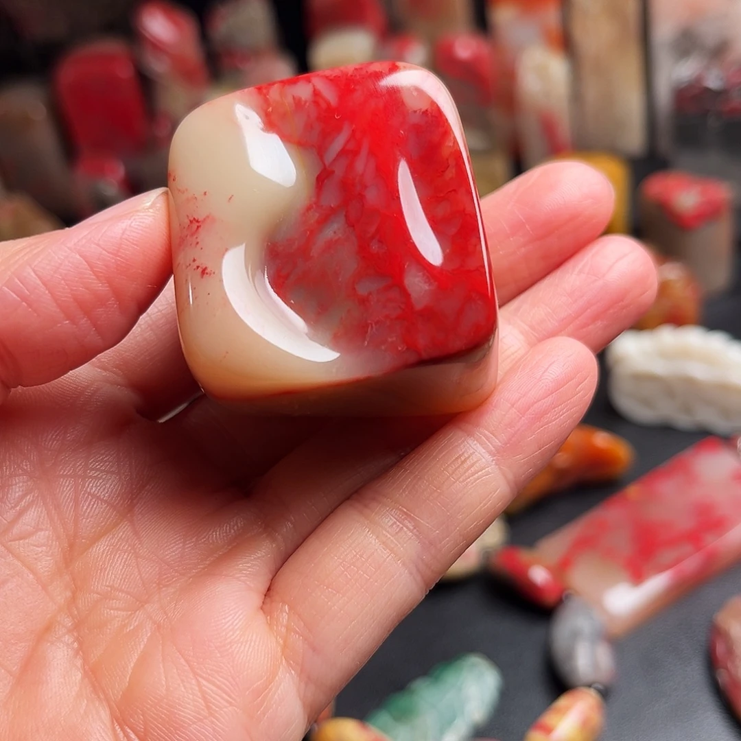 巴林石印石鸡血石随形章