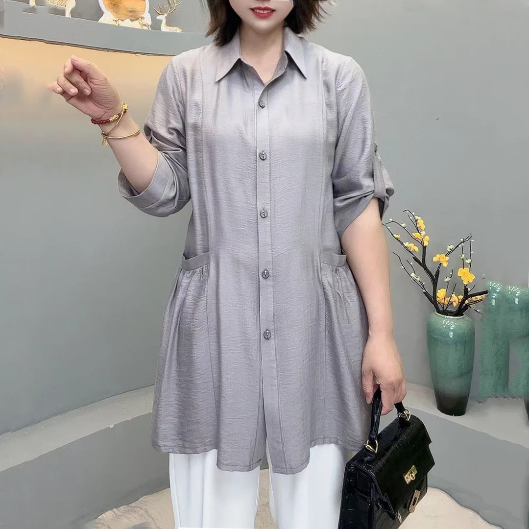 [爆款]608.大码夏季风衣防晒外套冰丝麻薄款中老年女装2025新款