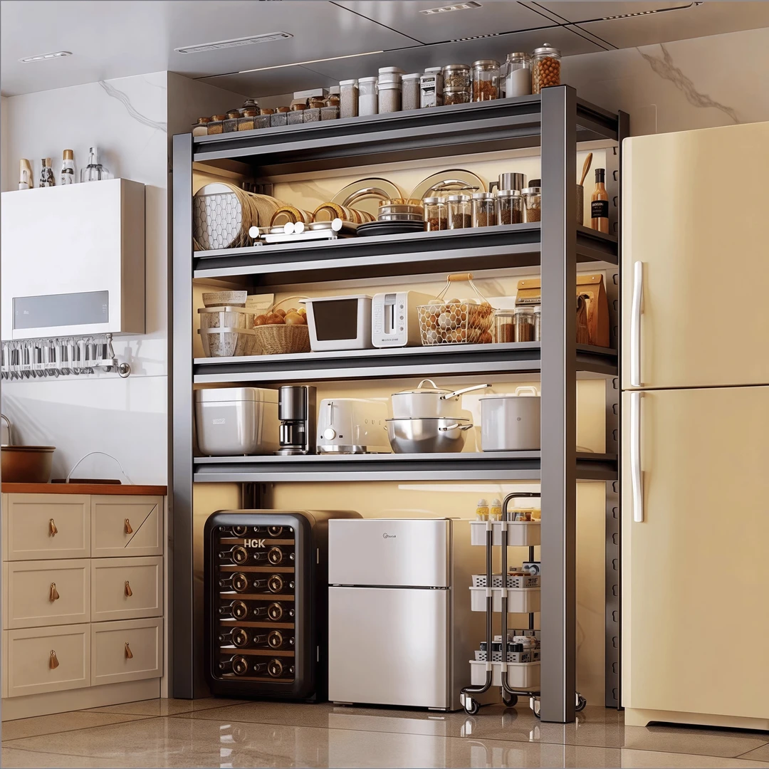 大容量厨房置物架多功能储物架落地多层开放微波炉收纳架家用铁架