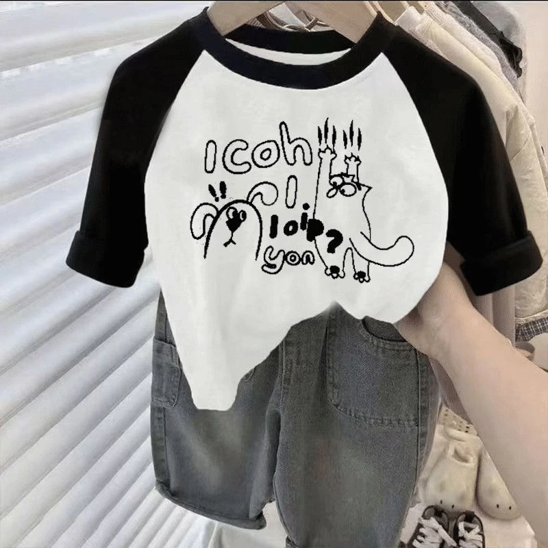 印花短袖男休闲风女宽松吸汗T恤洋气ol女童夏季