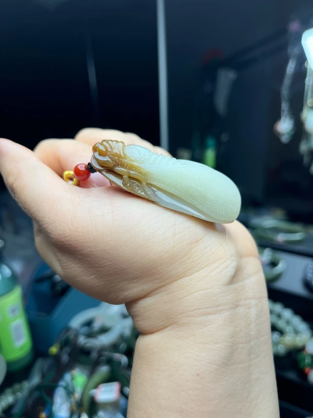 和田玉糖白新疆且末糖白知了（一鸣惊人）手工雕刻