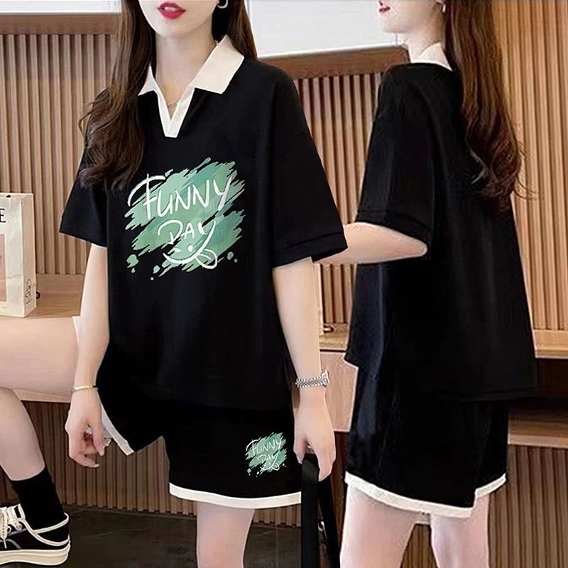 休闲纯棉百搭网红运动套装女2025夏季新款大码胖mm短袖短裤两件套