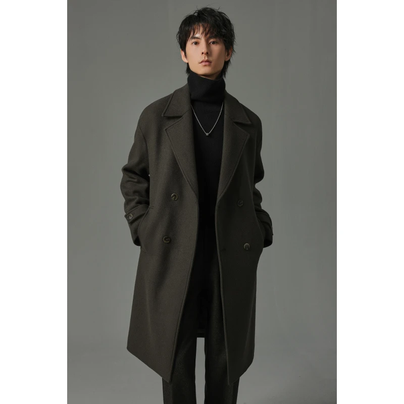 反季特卖~男士重磅加厚绵羊毛大衣宽松韩版双排扣中长款外套DL672